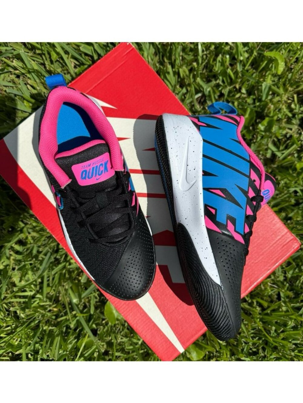 5Y | 6.5 WOMEN'S TEAM HUSTLE QUICK 2 BLACK PINK WHITE CQ9438-001 SNEAKERS